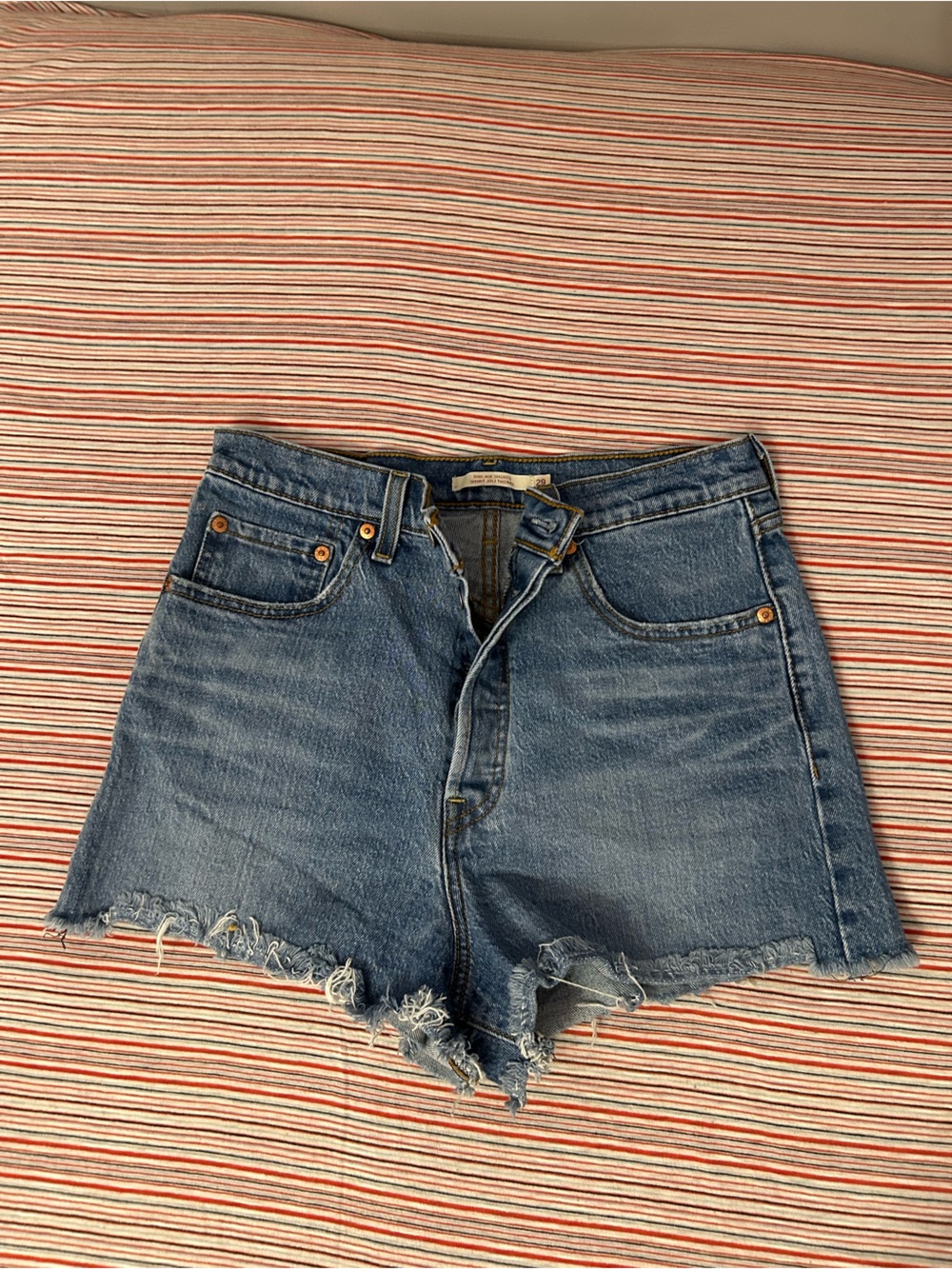 Levi's Blue Distressed High-Rise Denim Shorts
